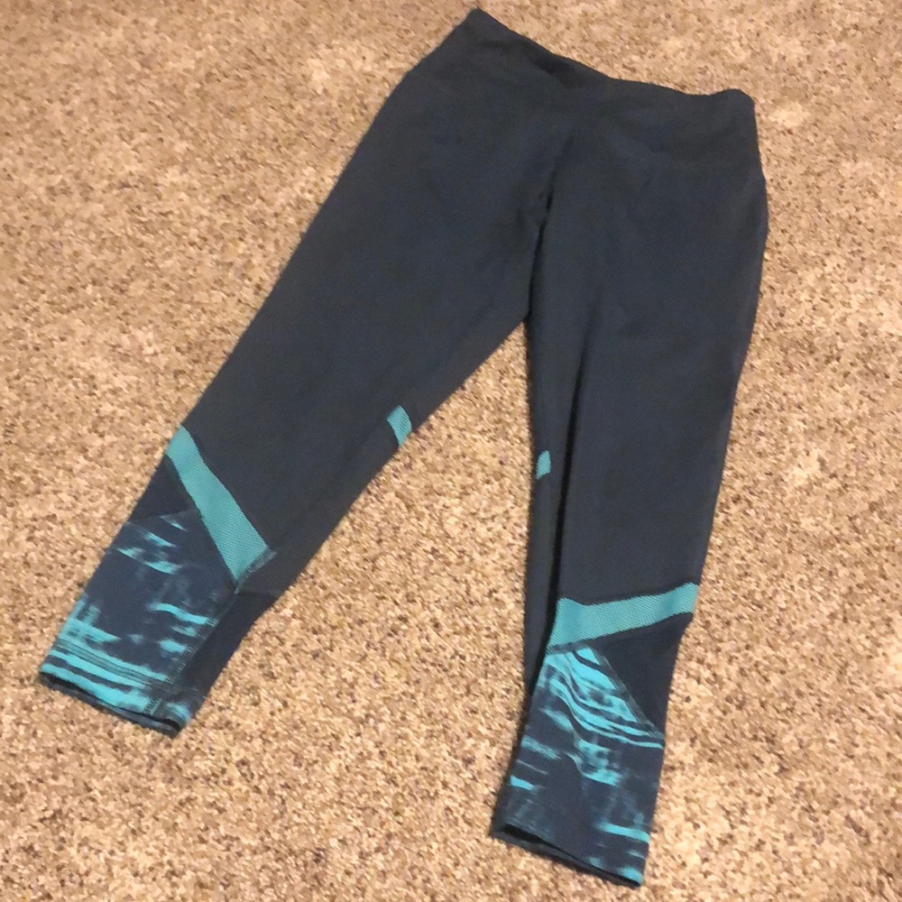 REEBOK teal and aqua leggings with mesh detail